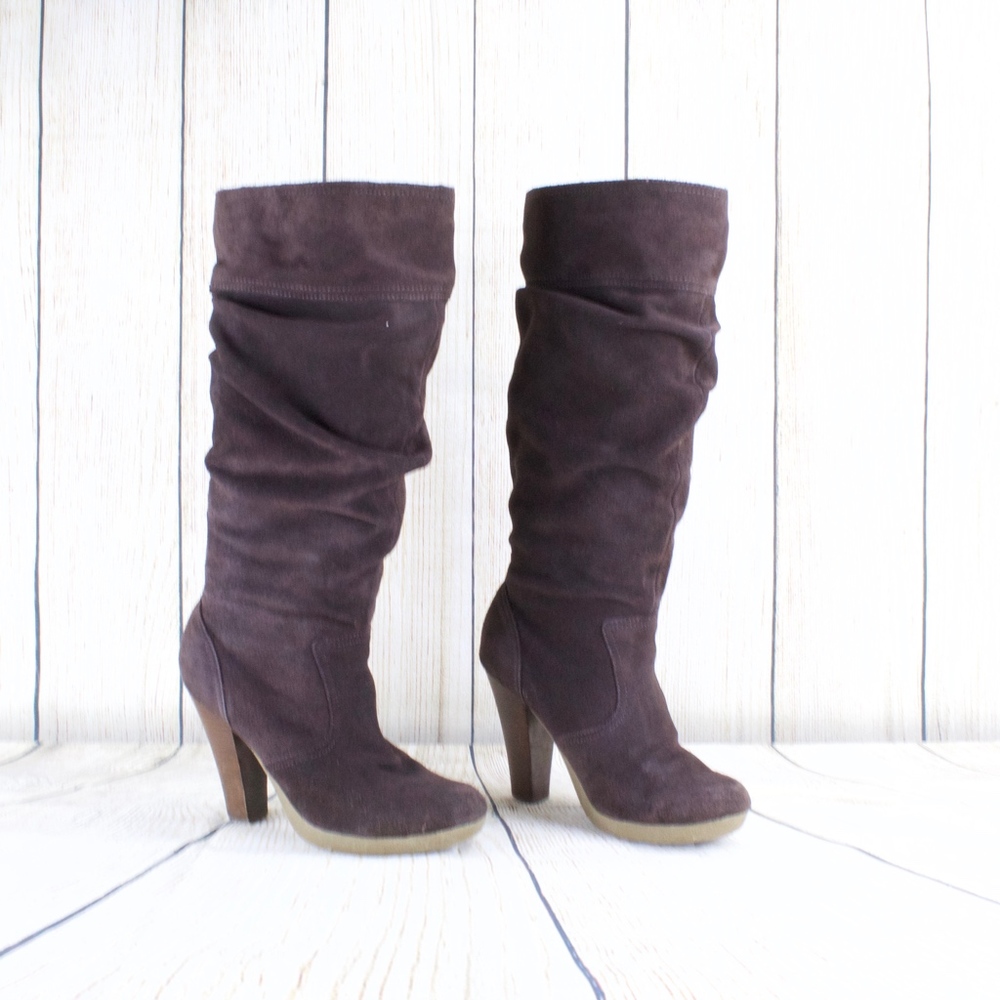 Collin Stuart Brown Suede Tall Slouch Heeled Boots - Picture 3 of 8